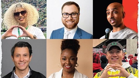 A collage of six portraits of Lundquist College Forty Under 40 Advisory Board members