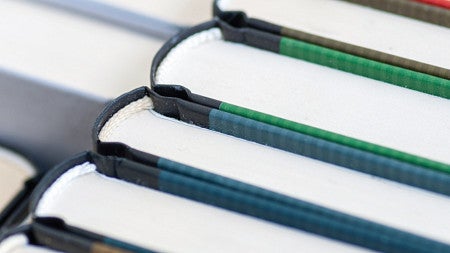 Close up photo of book bindings