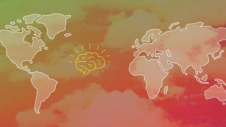 Outline of continents against dark background