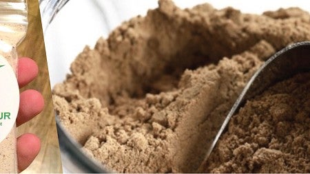 Cricket Flours packaging and photo of the flour in a glass container.